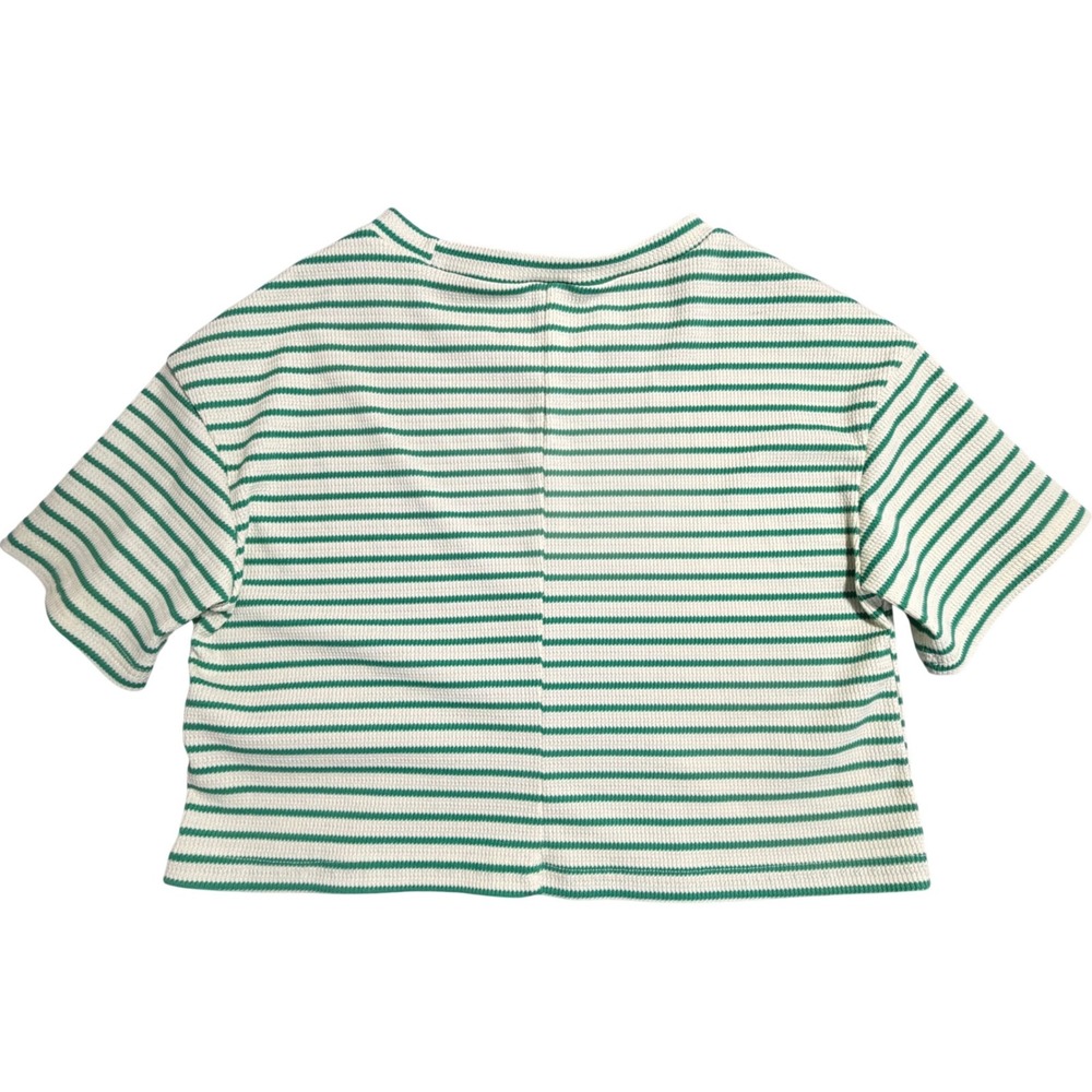 St. Paddy's Day GreenWhite Striped Waffle Knit Crop Top Tee XS Short Sleeve Boxy